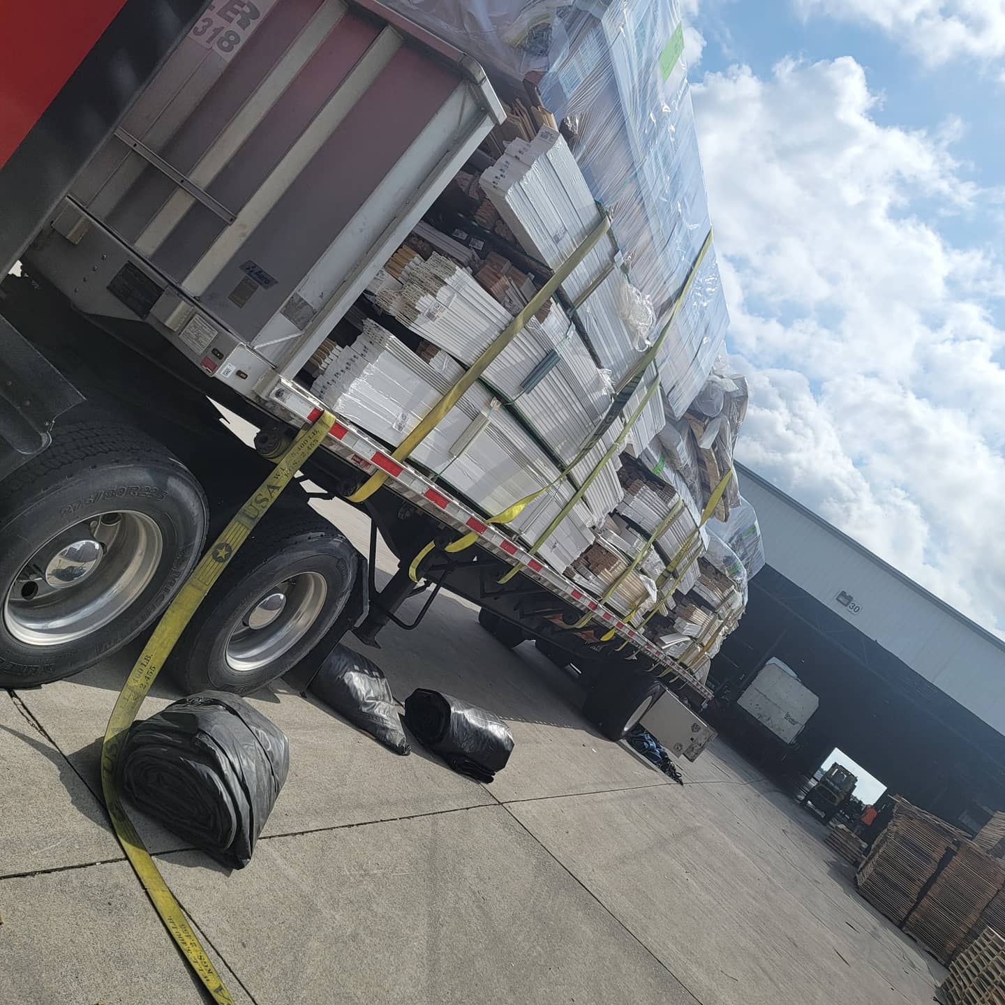 Flatbed truck hauling freight